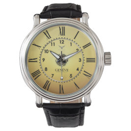 Classic Elegant Warm Gold Tone Roman Numeral Men's Horloge