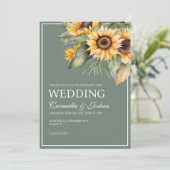 Classic Elegant Waterverf Zonnebloem Sage Bruiloft Kaart (Staand voorkant)