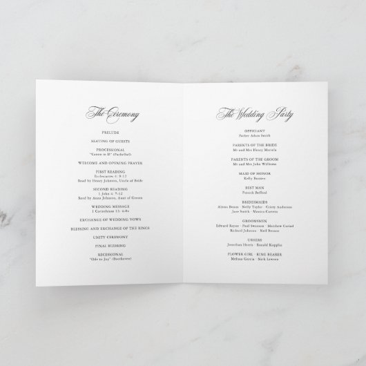 Classic Elegant Wedding Ceremony Folded Programme Programma (Binnen)