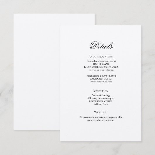 Classic Elegant Wedding Details behuizingskaart Informatiekaartje (Voorkant / Achterkant)