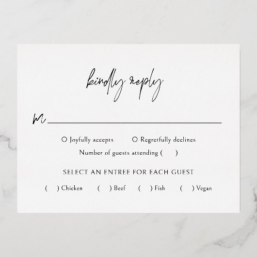 Classic Elegant Wedding Folie RSVP Card Folie Uitnodiging Briefkaart (Achterkant)