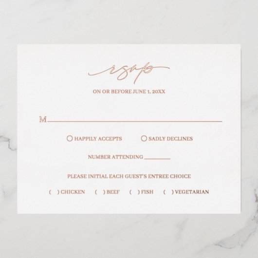 Classic Elegant Wedding Folie RSVP Card Uitnodiging Briefkaart (Voorkant)