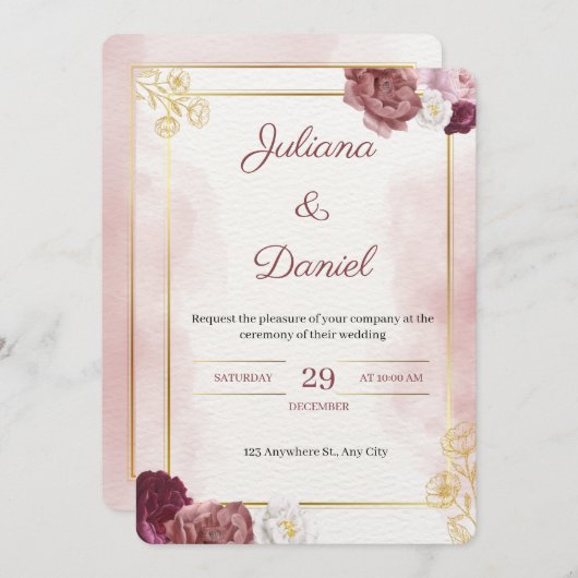 Classic Elegant Wedding Invitation Kaart (Voorkant / Achterkant)