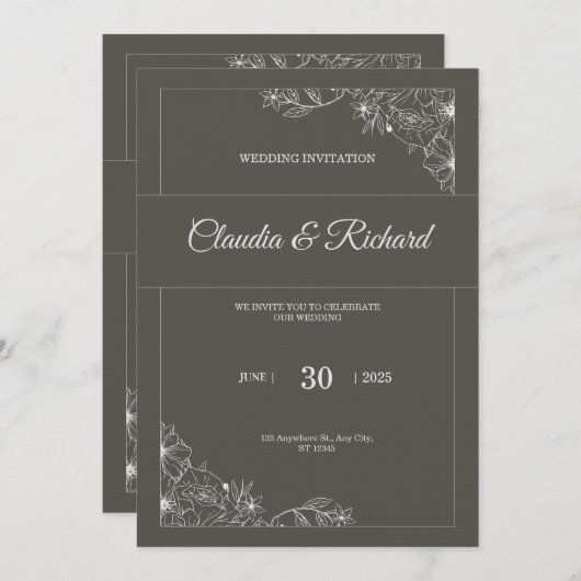 Classic Elegant Wedding Invitation | Modern Kaart (Voorkant / Achterkant)