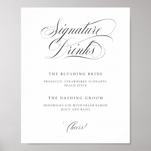 Classic Elegant Wedding Signature Drinken Tabletop Poster (Voorkant)