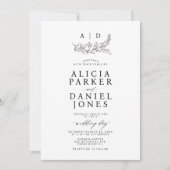 Classic elegant white black monogram wedding kaart (Voorkant)