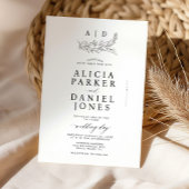 Classic elegant white black monogram wedding kaart