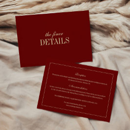 Classic Elegant Wine Red Wedding Details Informatiekaartje