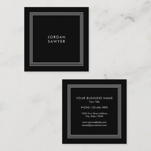 Classic Elegant Zwart Driepersoons Lijst Vierkante Visitekaartje (Voorkant / Achterkant)