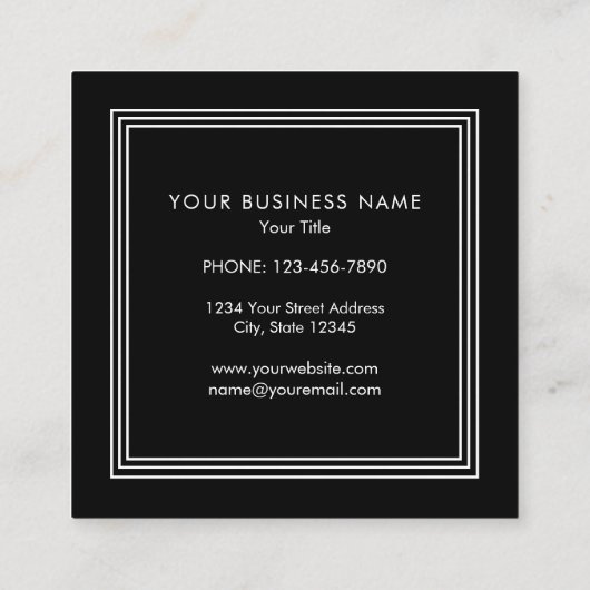 Classic Elegant Zwart Driepersoons Lijst Vierkante Visitekaartje (Achterkant)