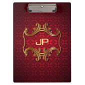 Classic Elegant Zwart Rood Damast Monogram Sjabloo Klembord (Voorkant)