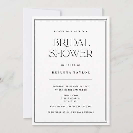 Classic Elegant Zwart & Wit Vrijgezellenfeest Kaart (Voorkant)