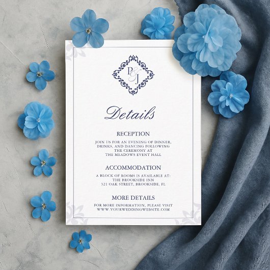 Classic Elegante Navy Blue Wedding Enclosure Kaart