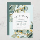 Classic Elegante Waterverf Eucalyptus Boho Bruilof Save The Date (Voorkant / Achterkant)