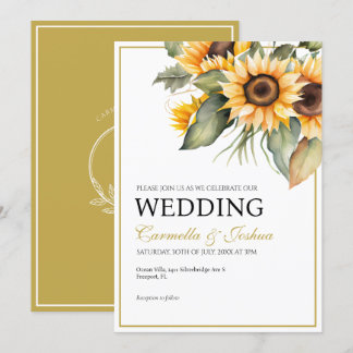 Classic Elegante Waterverf Zonnebloem Boho Bruilof Kaart