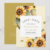 Classic Elegante Waterverf Zonnebloem Boho Bruilof Save The Date (Voorkant / Achterkant)