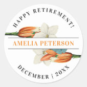  Classic Elegante Witte Oranje Lelie Bloemen Ronde Sticker (Voorkant)