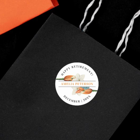  Classic Elegante Witte Oranje Lelie Bloemen Ronde Sticker