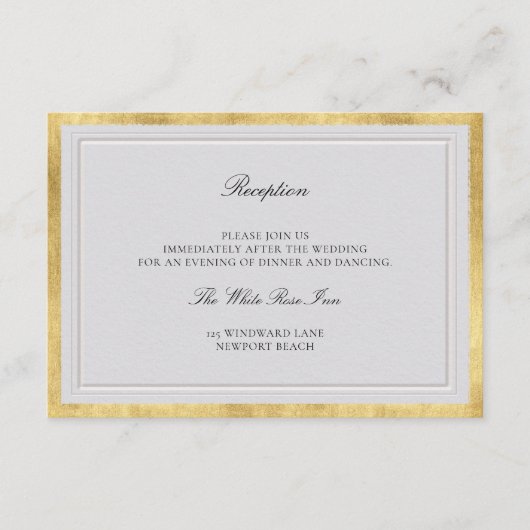 Classic Elevated Ivory Gold Wedding Reception Informatiekaartje (Voorkant)