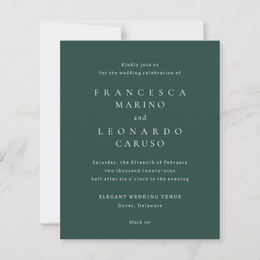 Classic Emerald Green Simple Wedding Invitation (Voorkant)