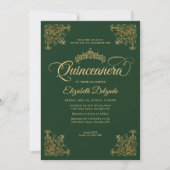 Classic Emerald Groen Goud Lijst Tiara Quinceanera Kaart (Voorkant)