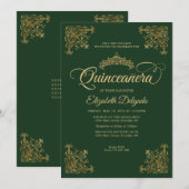 Classic Emerald Groen Goud Lijst Tiara Quinceanera Kaart (Voorkant / Achterkant)