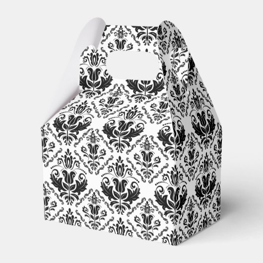 Classic en Chic Black White Damask Monogram Naam Bedankdoosjes (Achterkant)