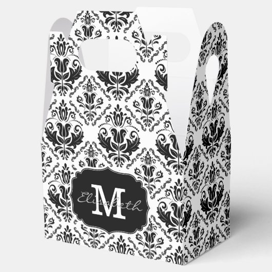 Classic en Chic Black White Damask Monogram Naam Bedankdoosjes (Geopend)