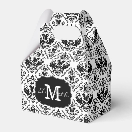 Classic en Chic Black White Damask Monogram Naam Bedankdoosjes (Voorkant Zijde)
