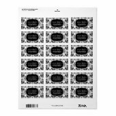 Classic en Chic Black White Damask Monogram Naam Etiket (Full Sheet)
