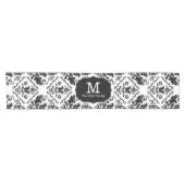 Classic en Chic Black White Damask Monogram Naam Korte Tafelloper (Horizontaal)