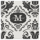 Classic en Chic Black White Damask Monogram Naam Stof (Close Up)