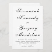 Classic en elegant Script Black and White Wedding Kaart (Voorkant / Achterkant)