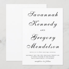 Classic en elegant Script Black and White Wedding Kaart