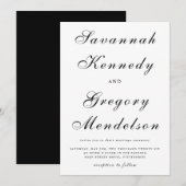 Classic en elegant Script Black and White Wedding Kaart (Voorkant / Achterkant)