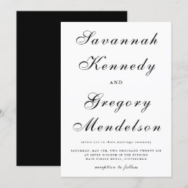 Classic en elegant Script Black and White Wedding Kaart
