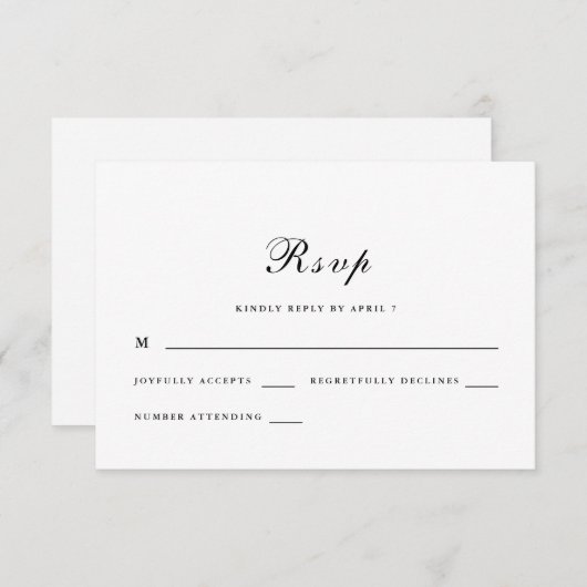 Classic en elegant Script Black and White Wedding RSVP Kaartje (Voorkant / Achterkant)
