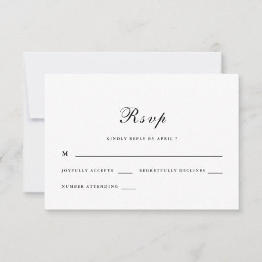 Classic en elegant Script Black and White Wedding RSVP Kaartje (Voorkant)