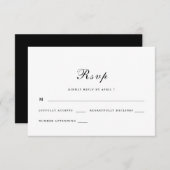Classic en elegant Script Black and White Wedding RSVP Kaartje (Voorkant / Achterkant)