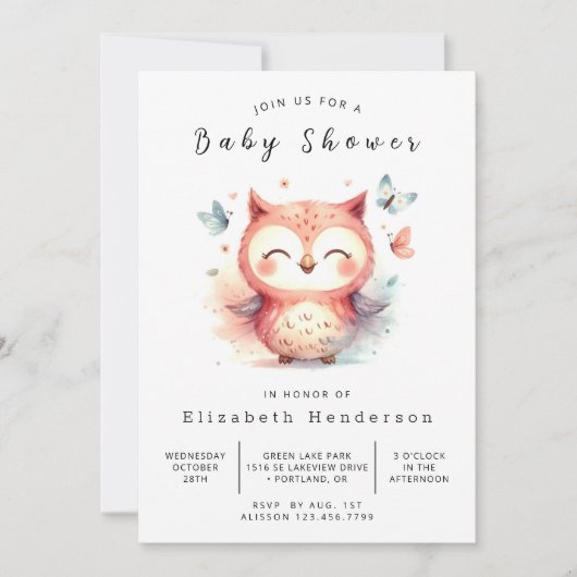 Classic Enchanted Owl Baby shower Kaart (Voorkant)