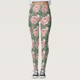 Classic English Roses In Blush Pink  Leggings