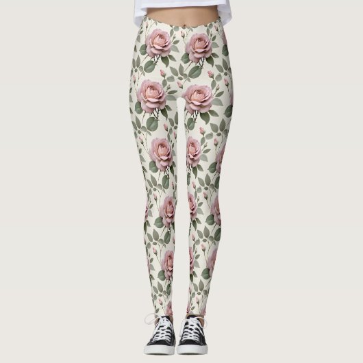 Classic English Roses In Soft Shades Of Pink  Leggings (Voorkant)