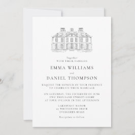 Classic Estate Illustration Wedding Invitation Kaart