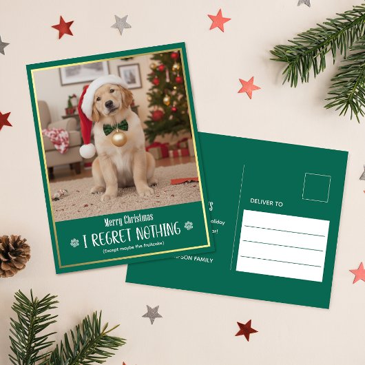 Classic Evergreen Cute Dog Photo Merry Christmas Feestdagenkaart