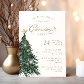 Classic Evergreen Gold Christmas Party Invitation Kaart
