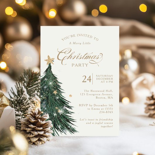 Classic Evergreen Gold Christmas Party Invitation Kaart