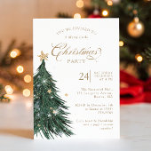 Classic Evergreen Gold Christmas Party Invitation Kaart