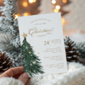 Classic Evergreen Gold Christmas Party Invitation Kaart