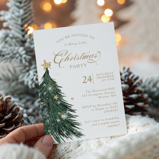 Classic Evergreen Gold Christmas Party Invitation Kaart