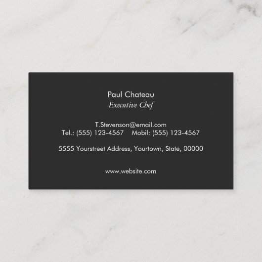 Classic Executive Chef Knife Logo Catering Visitekaartje (Achterkant)